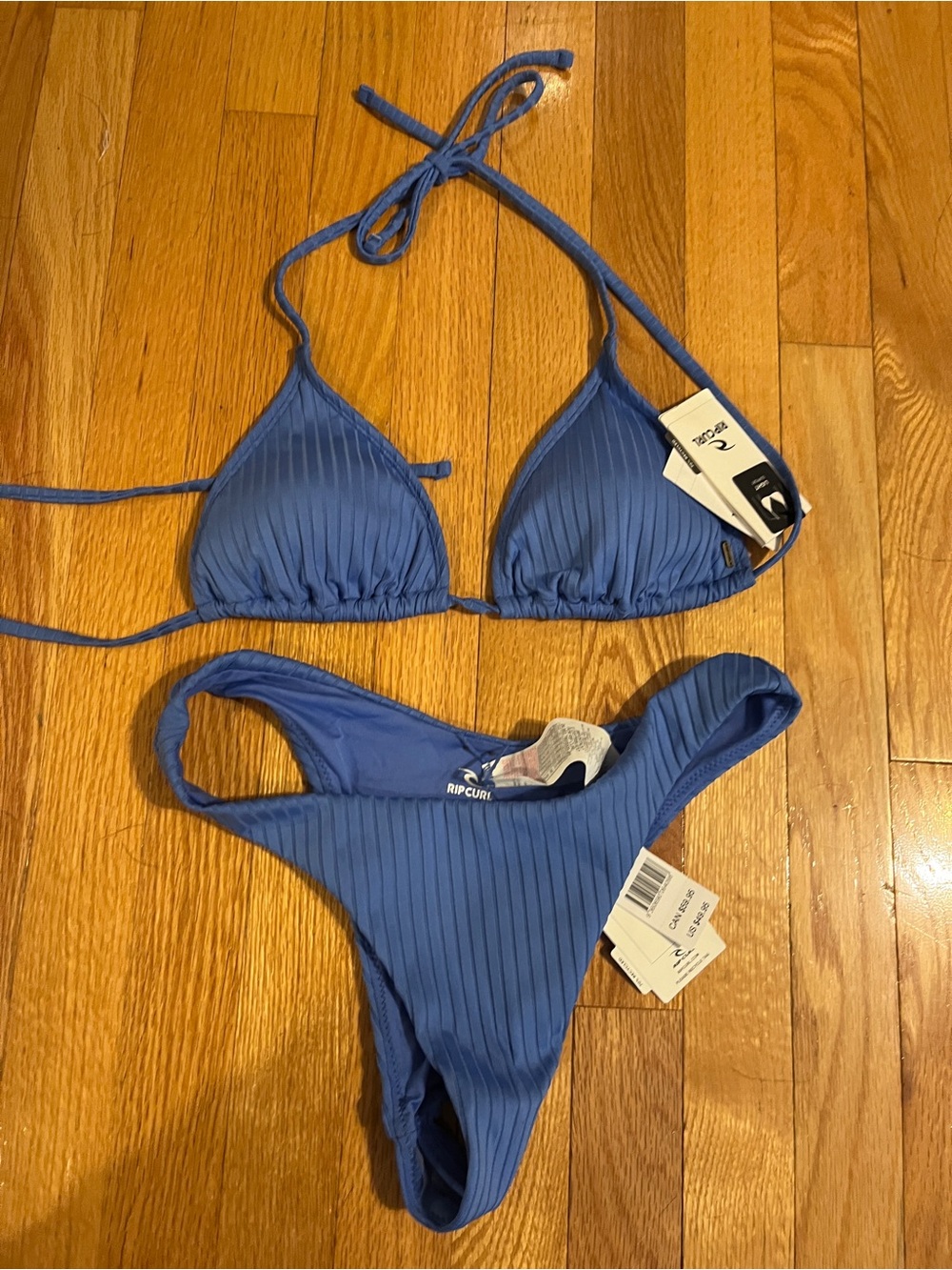 Rip Curl Slate Blue Ribbed Triangle Bikini Top and Bottom